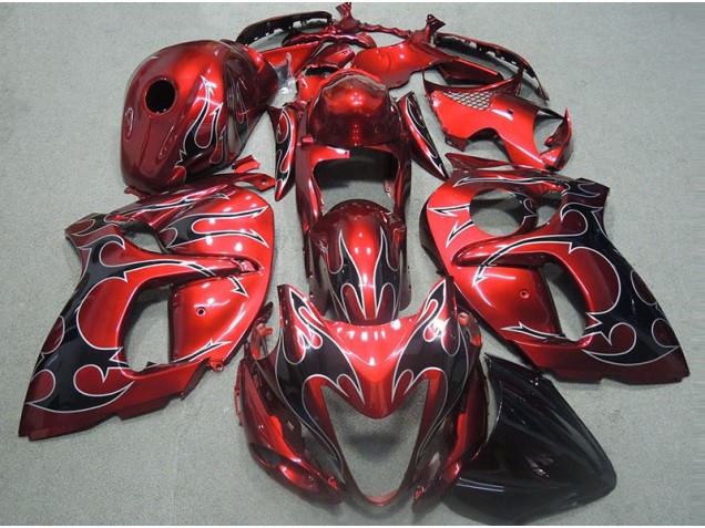 Rot mit Schwarz Flamme 96-07 Suzuki GSXR 1300 Hayabusa Motorrad Verkleidung Rot mit Schwarz Flamme 96-07 Suzuki GSXR 1300 Hayabusa Motorrad Verkleidung
