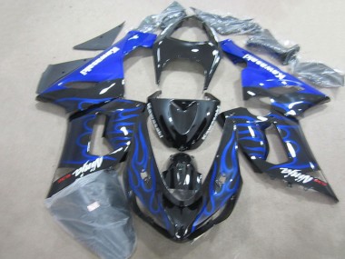 Schwarz Blau Flammen Ninja 636 05-06 Kawasaki ZX6R Motorrad Verkleidung