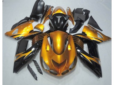 Schwarz Gold 06-11 Kawasaki ZX14R ZZR1400 Motorrad Verkleidung
