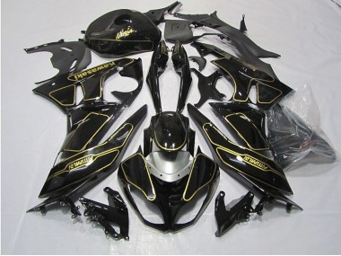 Schwarz Gold 09-12 Kawasaki ZX6R Motorrad Verkleidung