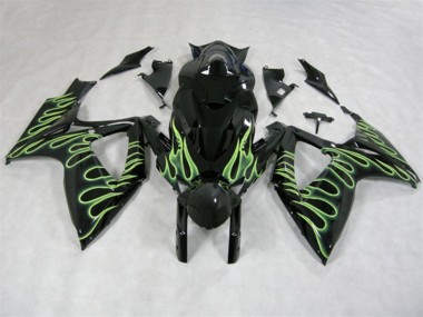 Schwarz Grün Flamme 06-07 Suzuki GSXR 600 Motorrad Verkleidung