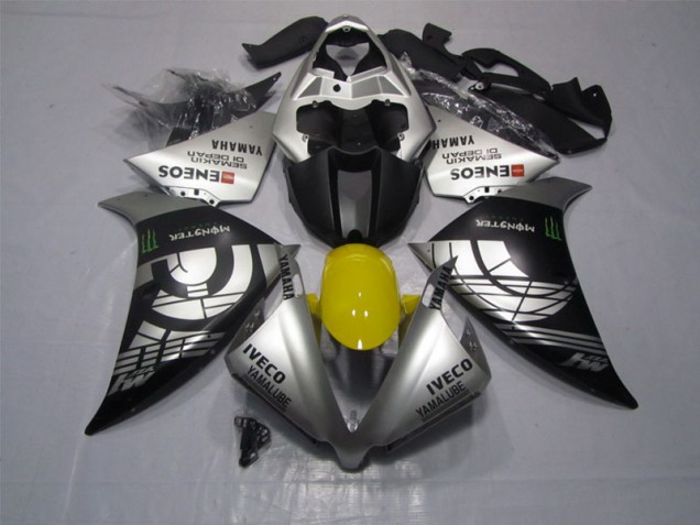 Schwarz Silber Iveco Yamalube Monster 12-14 Yamaha YZF R1 Motorrad Verkleidung Schwarz Silber Iveco Yamalube Monster 12-14 Yamaha YZF R1 Motorrad Verkleidung