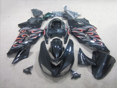 Schwarz Weiß Rot Flamme 06-07 Kawasaki ZX10R Motorrad Verkleidung