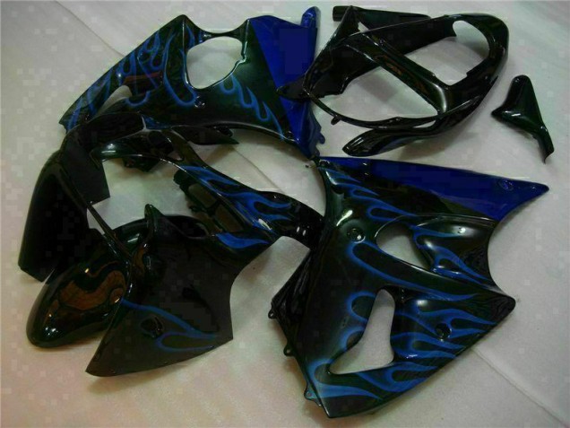 Schwarz mit Blaur Flamme 00-02 Kawasaki ZX6R Motorrad Verkleidung Schwarz mit Blaur Flamme 00-02 Kawasaki ZX6R Motorrad Verkleidung