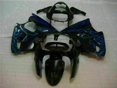 Schwarz mit Blaur Flamme 00-02 Kawasaki ZX6R Motorrad Verkleidung