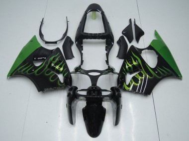 Schwarz mit Grün Flamme 00-02 Kawasaki ZX6R Motorrad Verkleidung