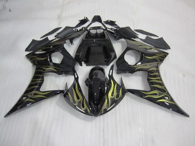 Schwarz mit gelber Flamme 03-05 Yamaha YZF R6 Motorrad Verkleidung