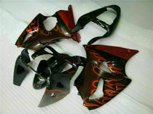 Schwarz rote Flamme 00-02 Kawasaki ZX6R Motorrad Verkleidung Schwarz rote Flamme 00-02 Kawasaki ZX6R Motorrad Verkleidung