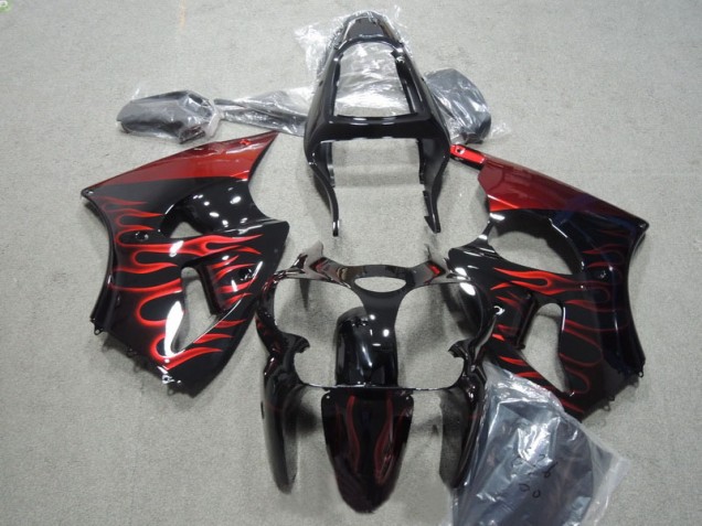 Schwarz rote Flamme 00-02 Kawasaki ZX6R Motorrad Verkleidungen Schwarz rote Flamme 00-02 Kawasaki ZX6R Motorrad Verkleidungen