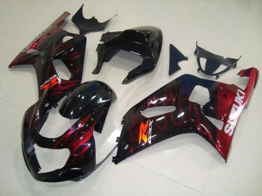 Schwarz rote Flamme 01-03 Suzuki GSXR 750 Motorrad Verkleidung
