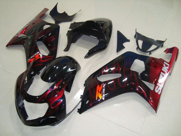 Schwarz rote Flamme 01-03 Suzuki GSXR 750 Motorrad Verkleidung Schwarz rote Flamme 01-03 Suzuki GSXR 750 Motorrad Verkleidung