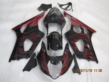 Schwarz rote Flamme 03-04 Suzuki GSXR 1000 Motorrad Verkleidung