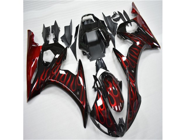 Schwarz rote Flamme 03-05 Yamaha YZF R6 Motorrad Verkleidung Schwarz rote Flamme 03-05 Yamaha YZF R6 Motorrad Verkleidung