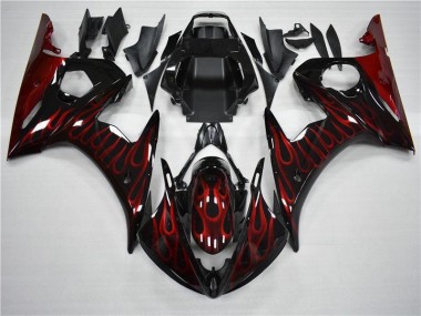 Schwarz rote Flamme 03-05 Yamaha YZF R6 Motorrad Verkleidung