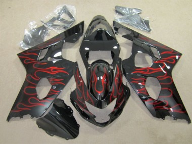 Schwarz rote Flamme 04-05 Suzuki GSXR 600 Motorrad Verkleidung
