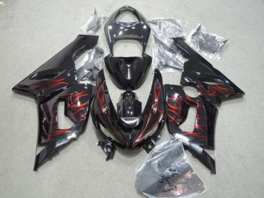 Schwarz rote Flamme 05-06 Kawasaki ZX6R Motorrad Verkleidungen