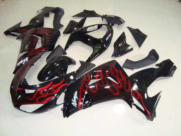 Schwarz rote Flamme 06-07 Kawasaki ZX10R Motorrad Verkleidung Schwarz rote Flamme 06-07 Kawasaki ZX10R Motorrad Verkleidung