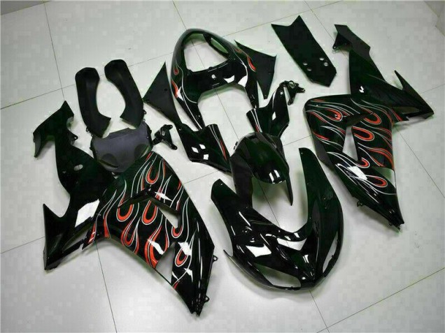 Schwarz rote Flamme 06-07 Kawasaki ZX10R Motorrad Verkleidungen Schwarz rote Flamme 06-07 Kawasaki ZX10R Motorrad Verkleidungen