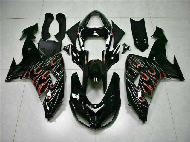 Schwarz rote Flamme 06-07 Kawasaki ZX10R Motorrad Verkleidungen Schwarz rote Flamme 06-07 Kawasaki ZX10R Motorrad Verkleidungen