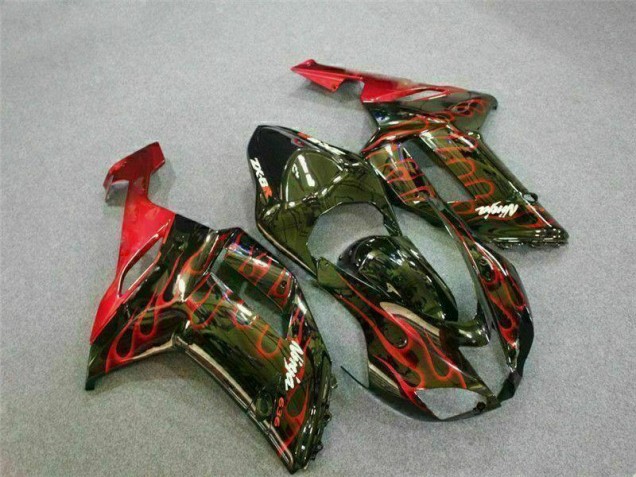 Schwarz rote Flamme 07-08 Kawasaki ZX6R Motorrad Verkleidung Schwarz rote Flamme 07-08 Kawasaki ZX6R Motorrad Verkleidung