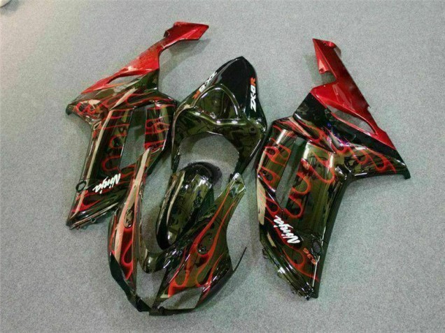 Schwarz rote Flamme 07-08 Kawasaki ZX6R Motorrad Verkleidung Schwarz rote Flamme 07-08 Kawasaki ZX6R Motorrad Verkleidung