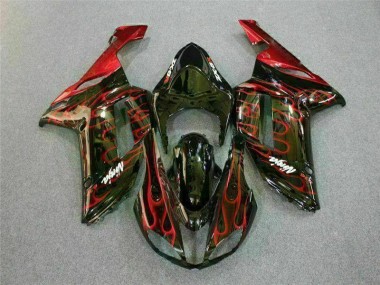 Schwarz rote Flamme 07-08 Kawasaki ZX6R Motorrad Verkleidung