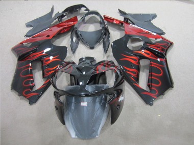 Schwarz rote Flamme 07-08 Kawasaki ZX6R Motorrad Verkleidungen