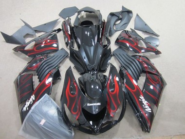 Schwarz rote Flamme Ninja 06-11 Kawasaki ZX14R ZZR1400 Motorrad Verkleidung