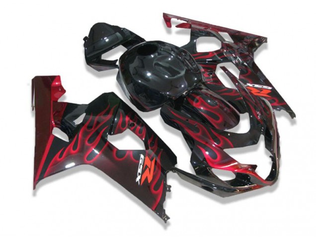 Schwarz rote Flammen 04-05 Suzuki GSXR 600/750 Motorrad Verkleidung Schwarz rote Flammen 04-05 Suzuki GSXR 600/750 Motorrad Verkleidung
