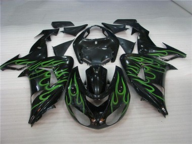 Schwarze grüne Flamme 06-07 Kawasaki ZX10R Motorrad Verkleidung