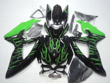 Schwarze grüne Flamme 08-10 Suzuki GSXR 600 Motorrad Verkleidung