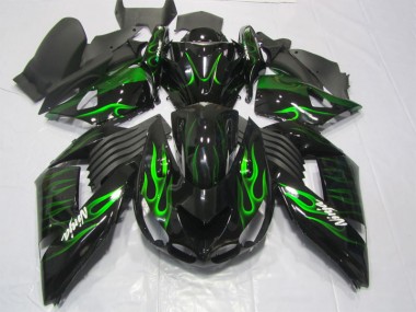 Schwarze grüne Flamme Ninja 06-11 Kawasaki ZX14R ZZR1400 Motorrad Verkleidung