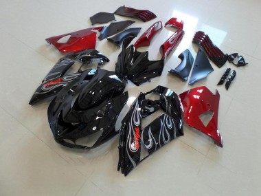 Schwarze und rote Silberflamme 06-11 Kawasaki ZX14R ZZR1400 Motorrad Verkleidung