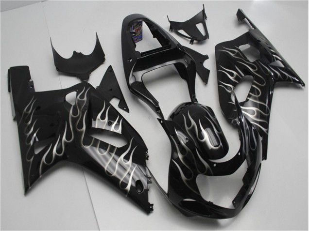 Schwarze weiße Flamme 01-03 Suzuki GSXR 600/750 Motorrad Verkleidung Schwarze weiße Flamme 01-03 Suzuki GSXR 600/750 Motorrad Verkleidung