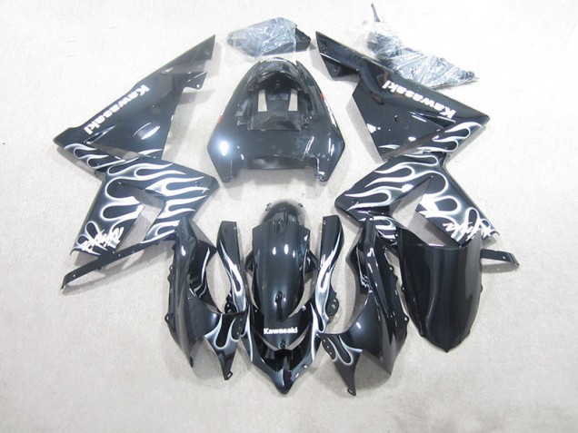 Schwarze weiße Flamme 03-05 Kawasaki ZX10R Motorrad Verkleidung Schwarze weiße Flamme 03-05 Kawasaki ZX10R Motorrad Verkleidung