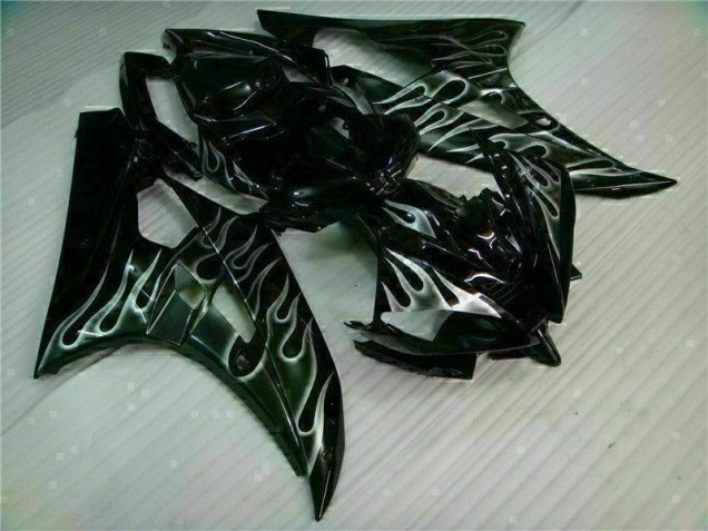 Silber Flamme Schwarz 06-07 Yamaha YZF R6 Motorrad Verkleidung Silber Flamme Schwarz 06-07 Yamaha YZF R6 Motorrad Verkleidung