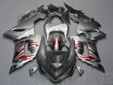 Silber Rot Flamme Ninja 05-06 Kawasaki ZX6R Motorrad Verkleidung
