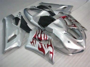 Silber Rot Flammen 05-06 Kawasaki ZX6R Motorrad Verkleidung