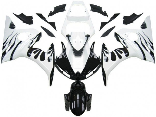 Weiß Flamme Schwarz 03-05 Yamaha YZF R6 Motorrad Verkleidung Weiß Flamme Schwarz 03-05 Yamaha YZF R6 Motorrad Verkleidung