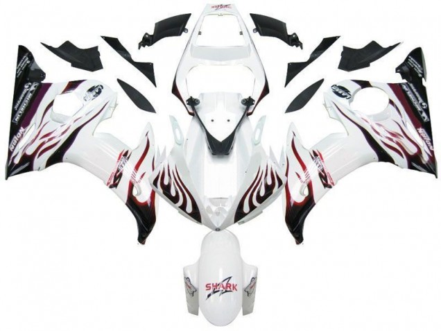 Weiß Schwarz Rot Flamme 03-05 Yamaha YZF R6 Motorrad Verkleidung Weiß Schwarz Rot Flamme 03-05 Yamaha YZF R6 Motorrad Verkleidung